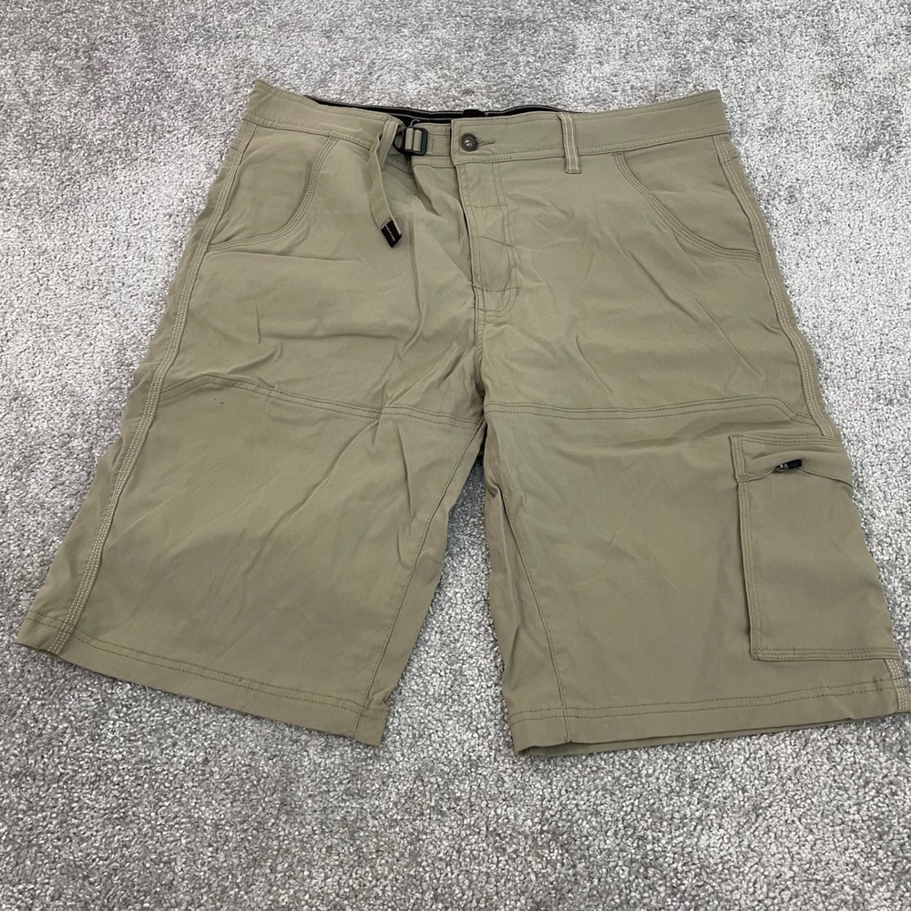 prAna Shorts Mens 36 Stretch Zion Cargo Integrated Belt Khaki Hiking Outdoors